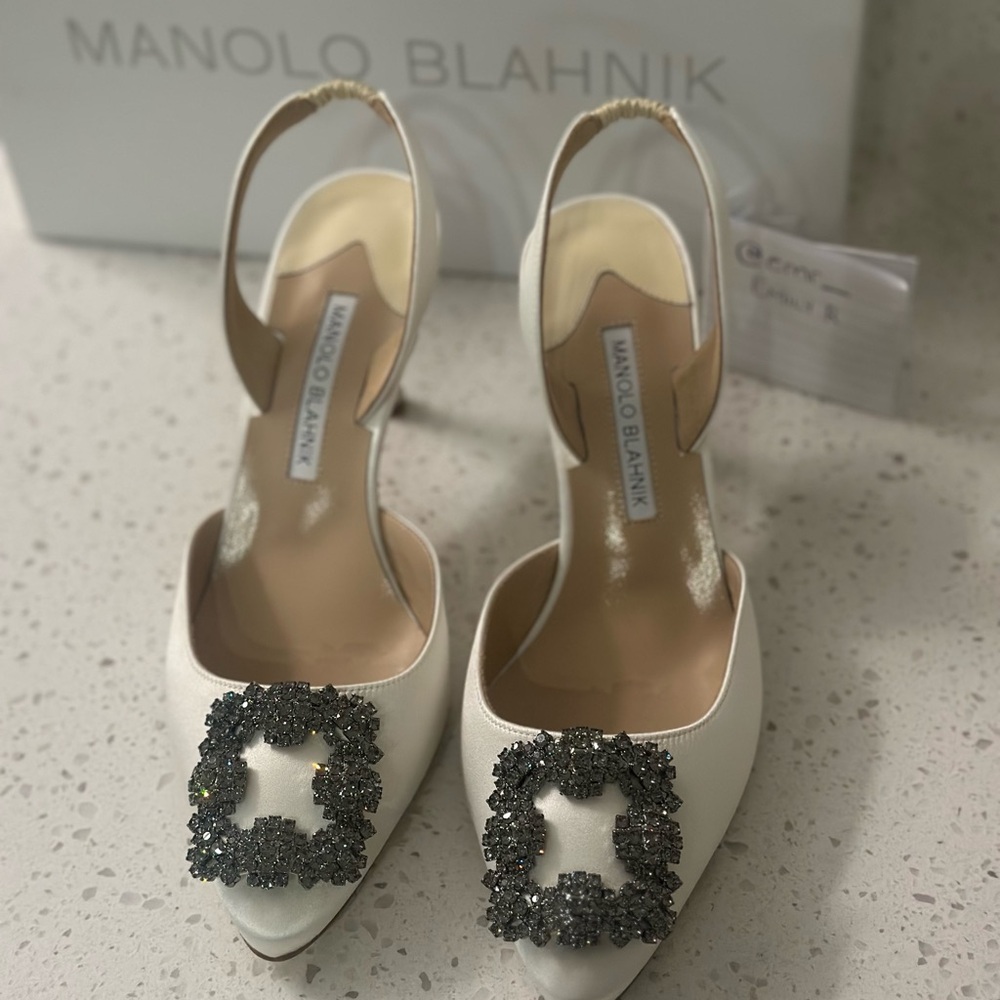 Manolo Blahnik White Heels with Silver Embellishments - Picture 2 of 10